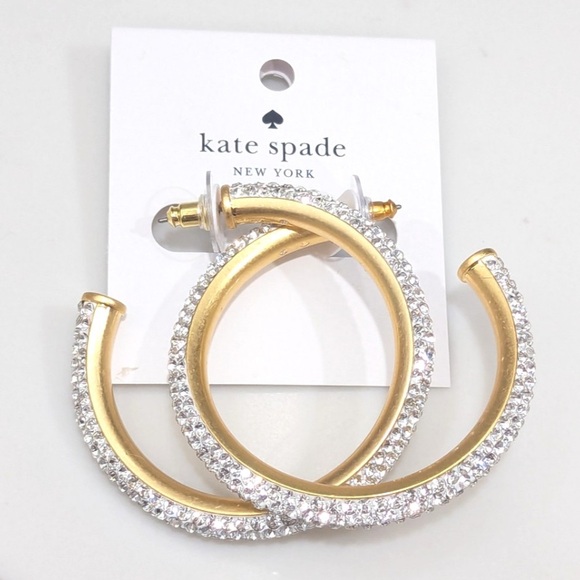 kate spade Jewelry - Kate Spade ‘Razzle Dazzle’ Gold-tone Hoop Earrings w/ Rhinestones